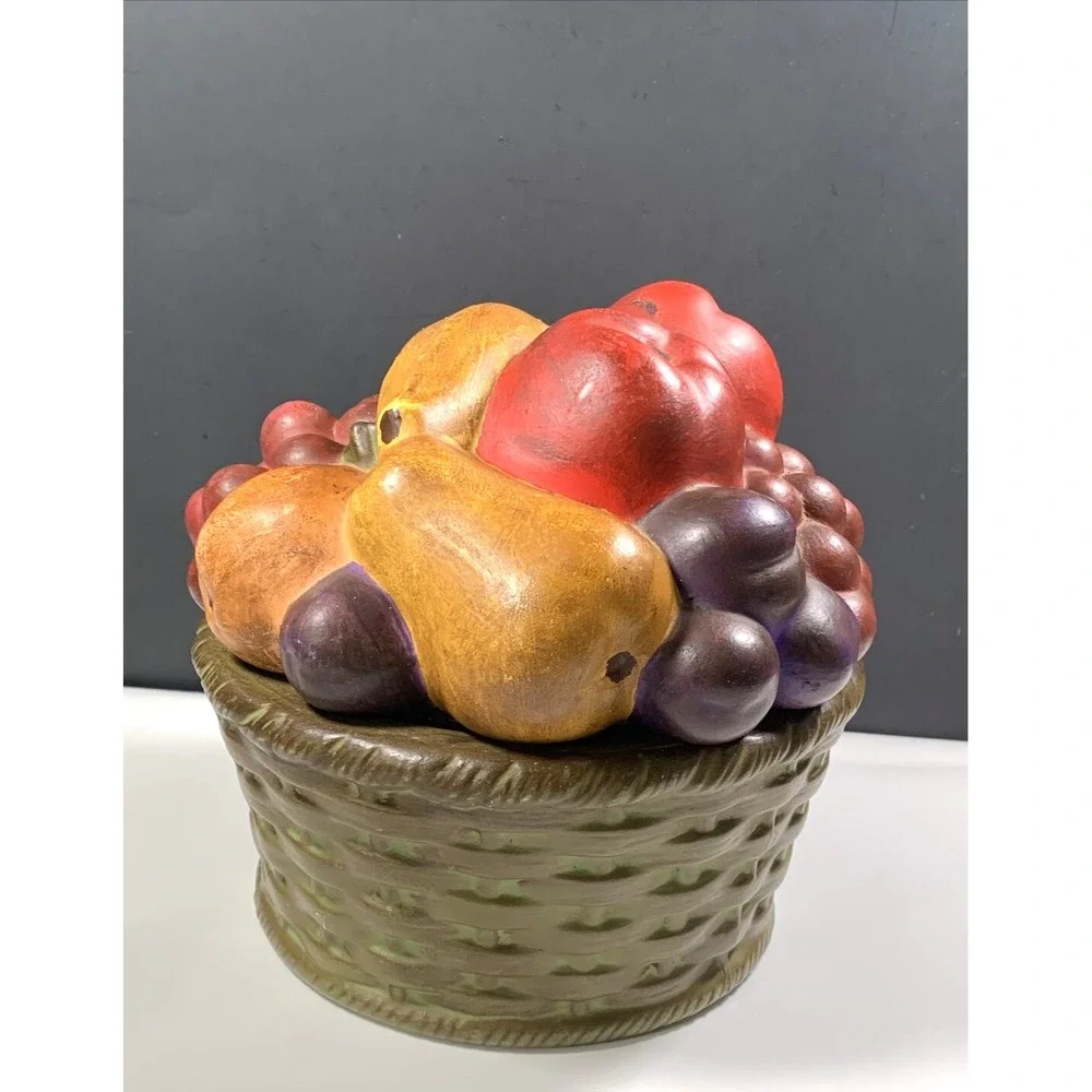 Ceramic Fruit Basket Cookie Jar Hand Painted Harvest Canister PH Mark 1975 Vtg
